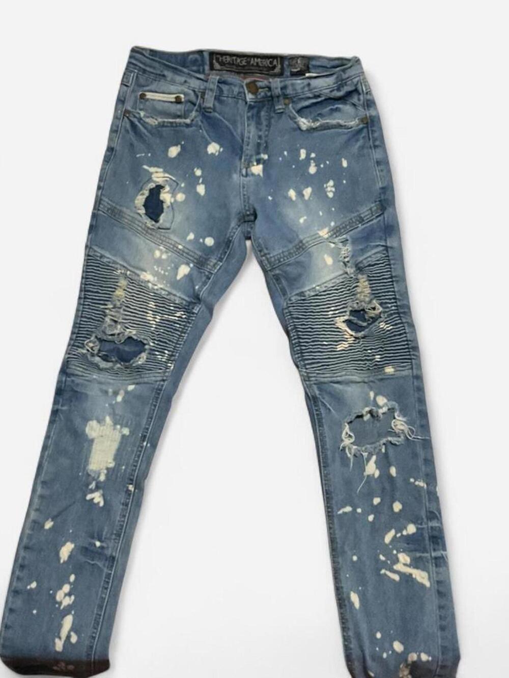 American Heritage Distressed denim biker jeans 1990’s Era size 30/33 Y2K